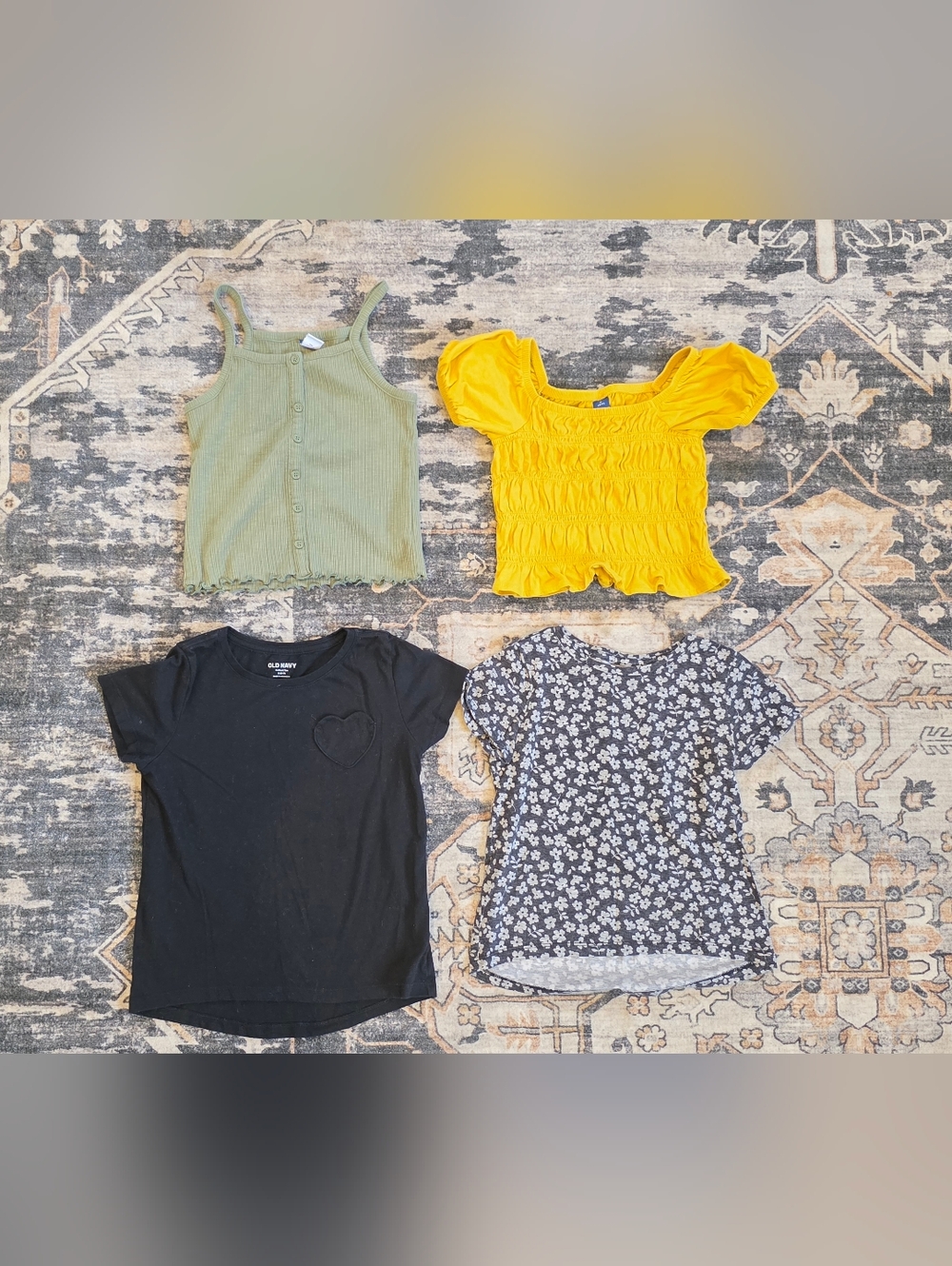 Old Navy Girls Tops Set – Black, Yellow, Olive, Black Floral